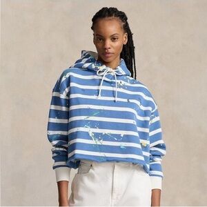 Ralph Lauren Paint-Splatter Striped Fleece Hoodie